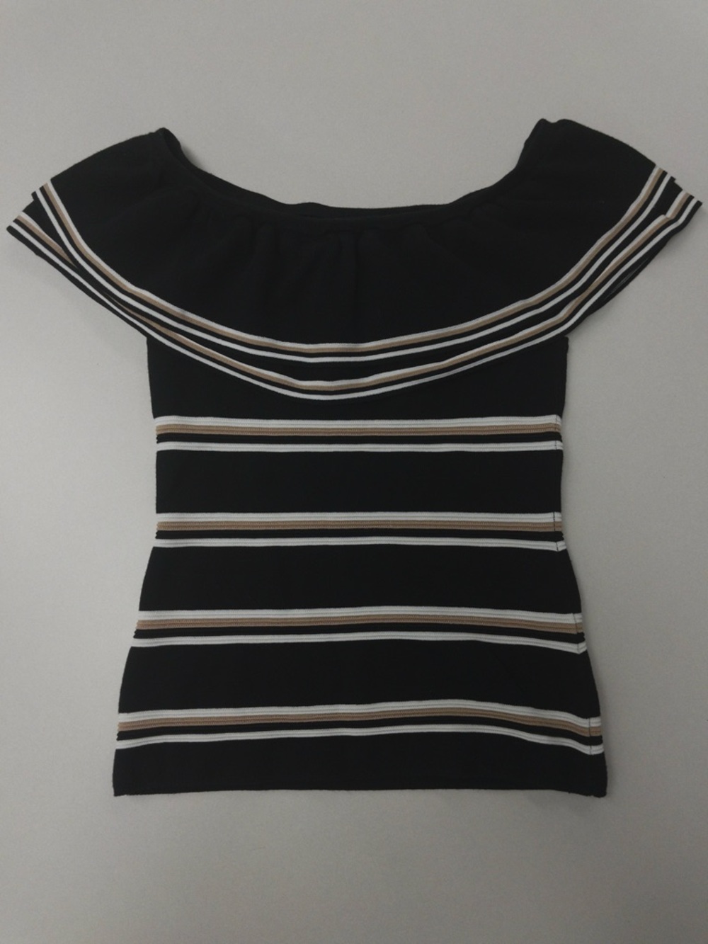 White House Black Market Off-Shoulder Striped Top Size Small Black White Chic